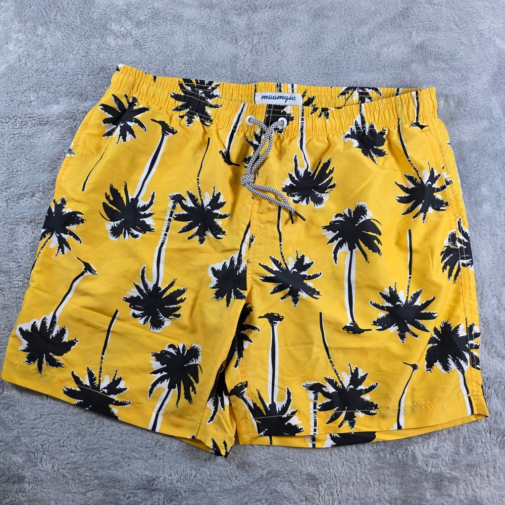 Maamgic Men XL Yellow Palm Tree‎ Swim Trunks Tropical Beach Shorts Drawstrin